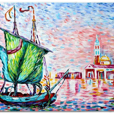 Obraz olejny - impresjoniści - paul signac - róźowa chmura w wenecji - 60x90 cm - g108950