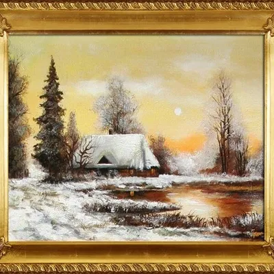 Dworki, młyny, chaty - zimowa chata - 54x64 cm - g94089