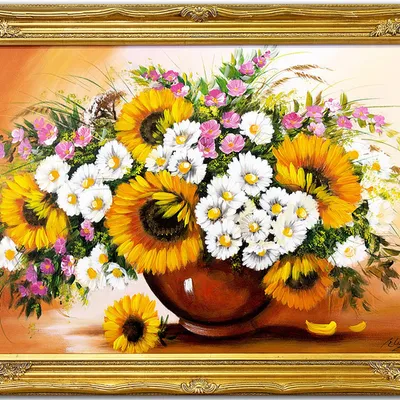 Słoneczniki - słoneczniki, bzy, stokrotki - 75x105 cm - g03968