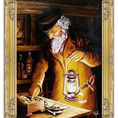 Żyd na szczęście - w świetle naftowej lampy - 63x84 cm - g04132