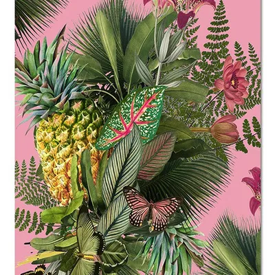 Obraz - tropikalne liście i kwiaty - 60x90cm - g109324