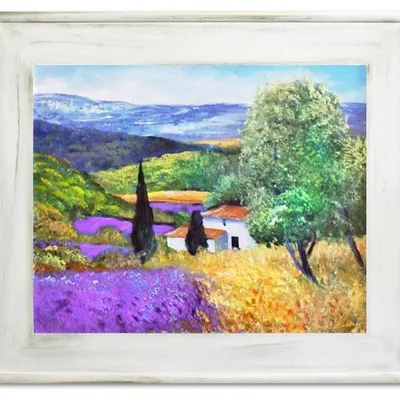 Pola lawendowe - dom skryty wśród pól - 61x71 cm - g15711