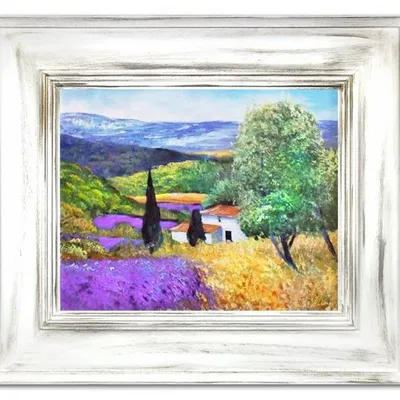 Pola lawendowe - dom skryty wśród pól - 66x76 cm - g15412