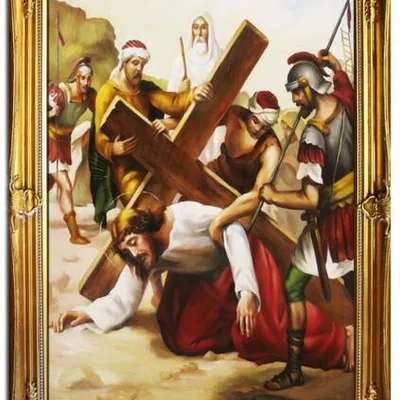 Droga krzyżowa - jezus upada po raz drugi - 75x105 cm - g01623