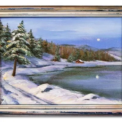 Pejzaż tradycyjny - zimowy staw - 63x84 cm - g05027