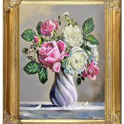 Róże - w białym wazoniku - 40x50 cm - g05261