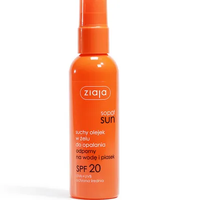 Ziaja sopot sun suchy olejek w żelu do opalania odporny na wodę i piasek spf 20 uva + uvb ochrona średnia 90ml