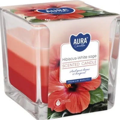 Bispol świeca zapachowa w szkle trójkolorowa 170 g hibiskus & biała szałwia