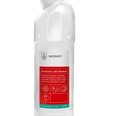 Medisept mediclean 330 chlorine preparat do czyszczenia i wybielania: muszli klozetowych, pisuarów, wanien, umywalek, brodzików, zlewów, odpływów, koszy i pojemników na odpady 750 ml