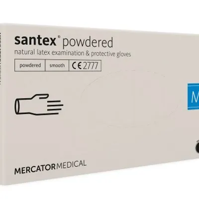 Mercator santex powdered rękawiczki jednorazowe lateksowe pudrowane m 100 szt.kremowe
