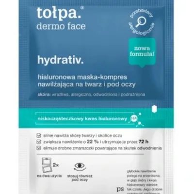 Tołpa dermo face hydrativ hialuronowa maska-kompres silnie nawilżająca na twarz pod oczy 2x6 ml