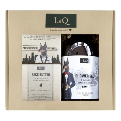 Laq zestaw doberman: żel pod prysznic 500 ml + masło do twarzy 50 ml + kostka 85 ml