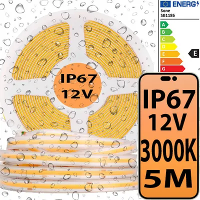 Taśma LED COB 320D 12V 8W 3000K IP67 Światło Białe ciepłe Wodoodporne