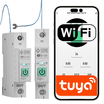 Przekaźnik Tuya WiFi 63A DIN zewnętrzny przewód N pomiar energii