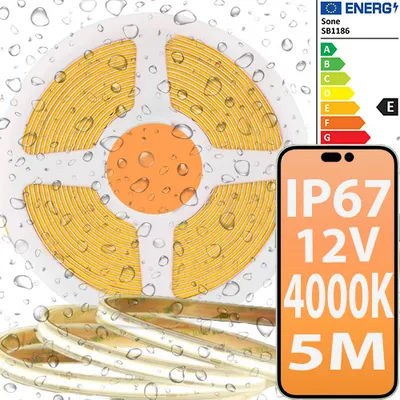 Taśma LED COB 320D 12V 8W 4000K IP67 Białe neutralne Wodoodporne zewnętrzne