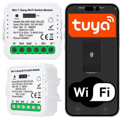 Przekaźnik WiFi Tuya bezpotencjałowy AC 100-240V/DC 6-50V bezpotencjałowy