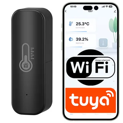 Czarny czujnik temperatury i wilgotności WiFi TUYA